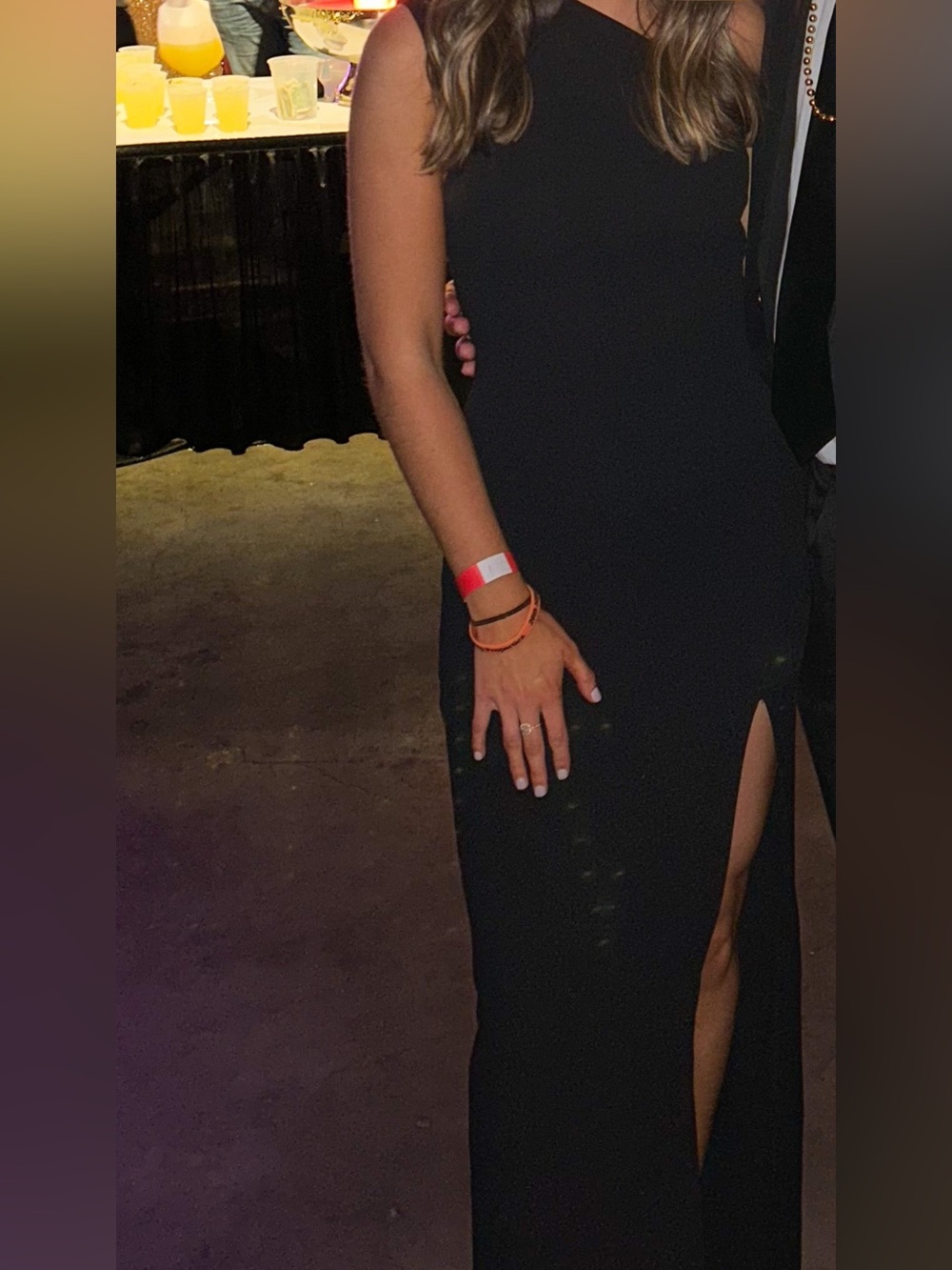Solace London Black One-Shoulder Slit Gown